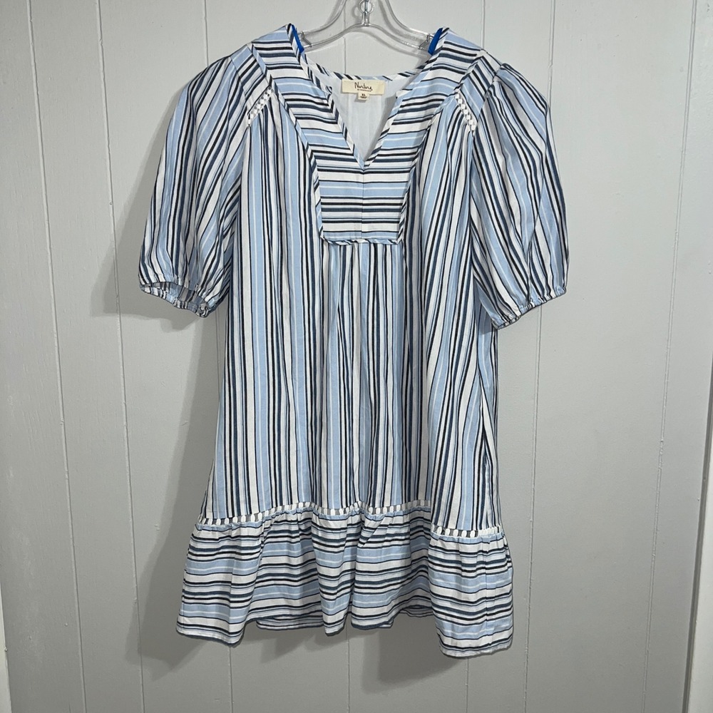 Nurture by Westbound Striped V Neck‎ Puff Sleeve Tiered Ruffle Dress XL Coastal